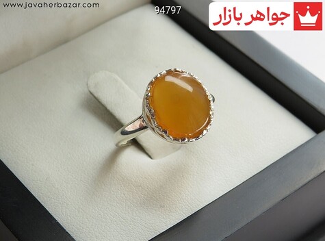 انگشتر نقره عقیق یمنی نارنجی خوشرنگ زنانه [شرف الشمس]